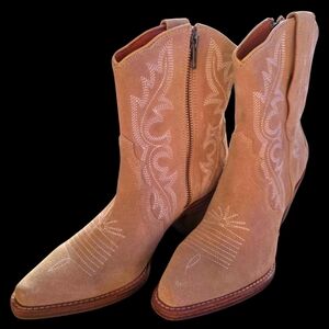 Buck & Brana Brooke Tan Suede Embroidered Ankle Boots Size 7